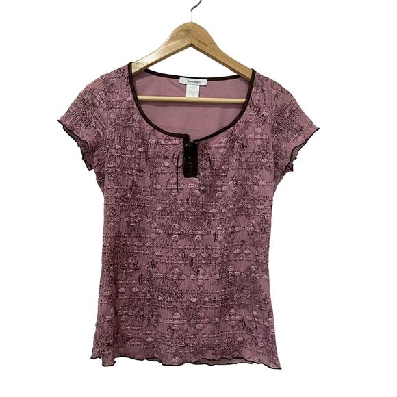 Dressbarn Pink & Brown Y2K Boho Peasant Romantic Top Size M - Picture 2 of 7